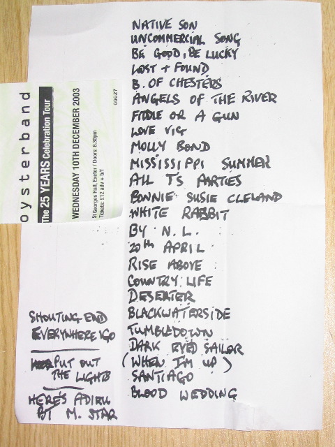 Exeter Set List